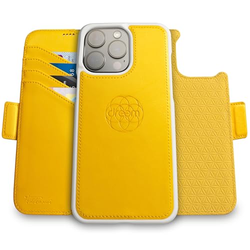 Dreem Wallet Case for iPhone 15 Pro Revolutionary VertHor Phone Stand Magnetic Detachable Vegan Leather Flip Cover RFID Blocking Card Holder MagSafeFit Gift Box Fibonacci Yellow - Image 1