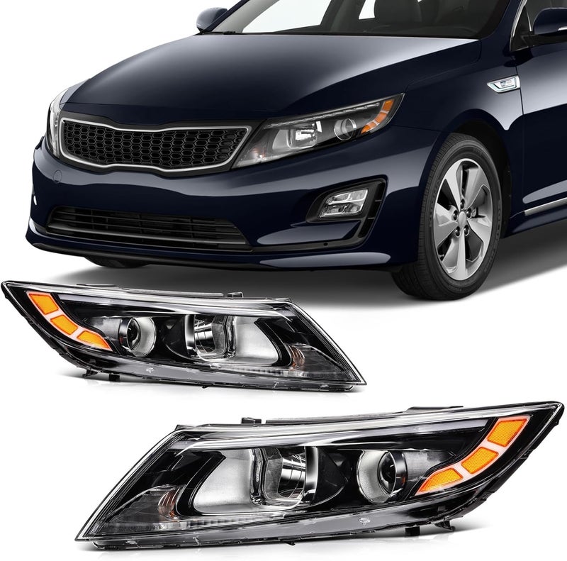 SCITOO Headlight Assembly for 2014-2015 Kia Optima - Black Housing Amber Reflector Pair - Image 1