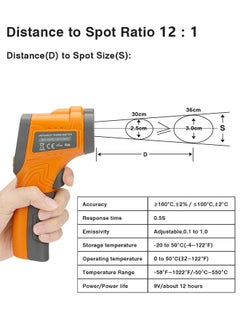 INKBIRD INKBIRD INK-IFT01 Infrared Thermometer Non-Contact Digital Laser Temperature Thermometer with Adjustable Emissivity Max Measure -50℃~550℃ Instant Read for Cooking Barbecue Automotive and Industrial  - Image 4