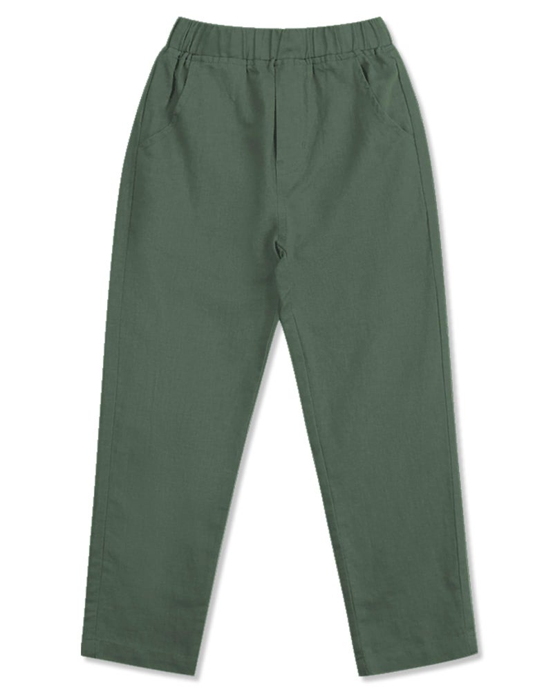 CUNYI Boys Linen Pants Lightweight Breathable Beach Pants Pullon Casual Outfits with Elastic Waist Grey Green 130