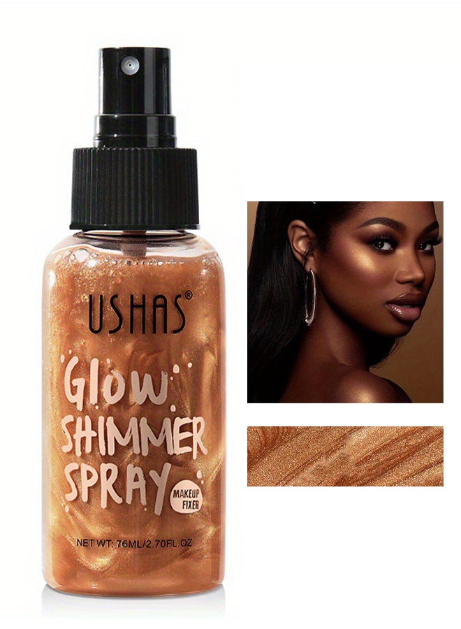 Ushas Body Glow Shimmer Spray 76ml, Hair and Body Makeup, Instant Result, Long-Lasting, Ultra Fine Mist Even Coverage Quick Glow Body Glitter, for All Skin Types - #04 - Image 1