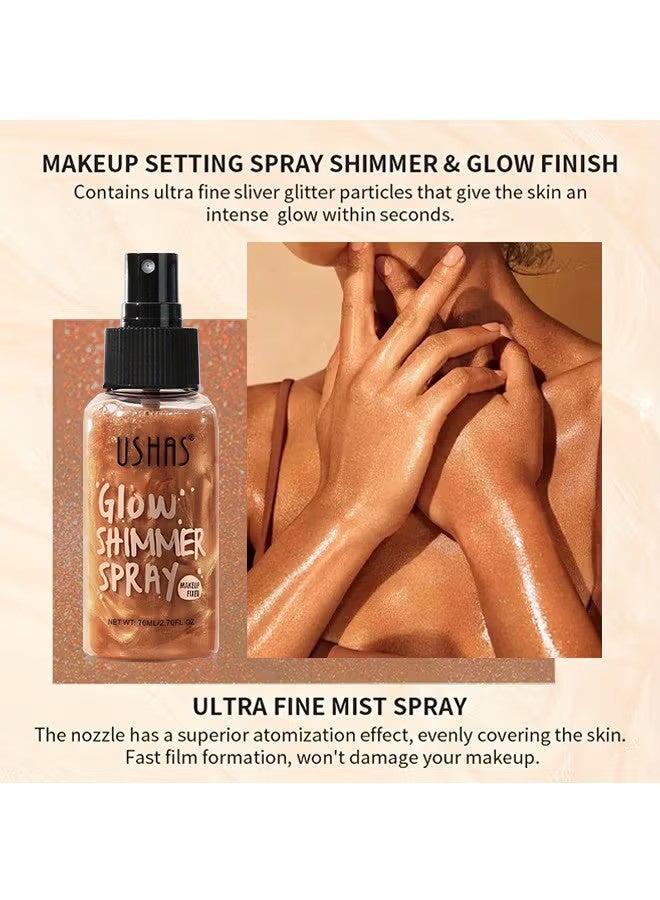 Ushas Body Glow Shimmer Spray 76ml, Hair and Body Makeup, Instant Result, Long-Lasting, Ultra Fine Mist Even Coverage Quick Glow Body Glitter, for All Skin Types - #04 - Image 4