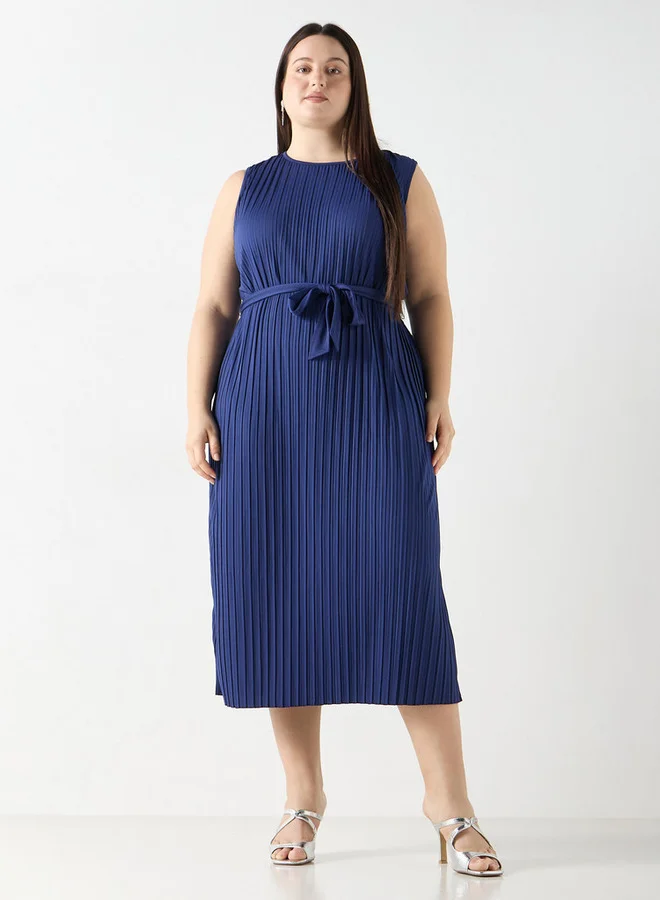 Ulla Popken Plus Size Ulla Popken Pleated Sleeveless Midi Dress