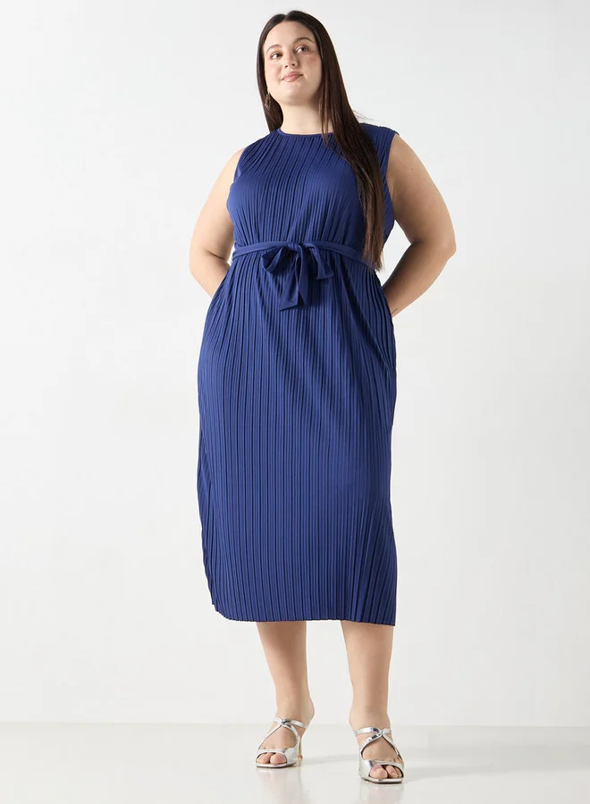 Ulla Popken Plus Size Ulla Popken Pleated Sleeveless Midi Dress