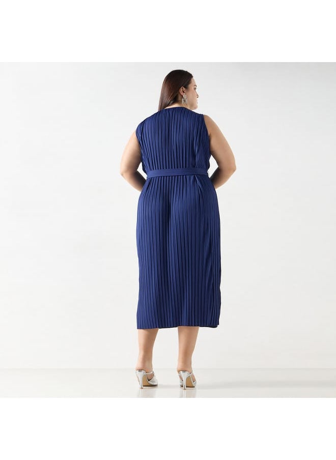 Ulla Popken Plus Size Ulla Popken Pleated Sleeveless Midi Dress  - Image 3