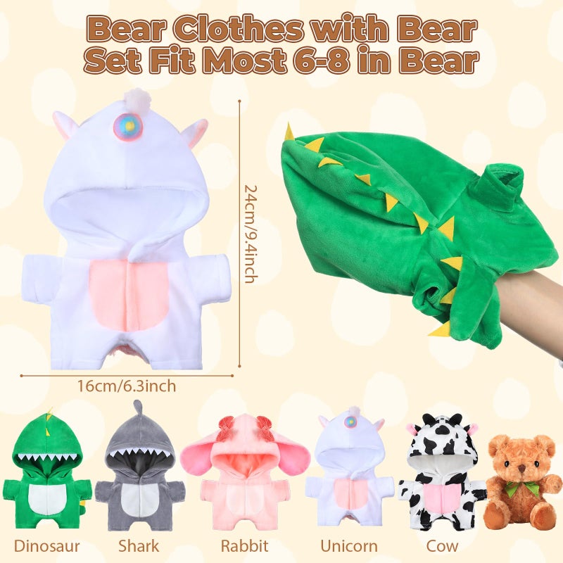 Vertintong 5 Pcs Bear Clothes With 1 Pcs Bear  Stuffed Animal Clothes Fit 6-8 Inches Plush Toy Doll Small Outfit Stuffed Animal Accessories Cute Hoodie Diy Toy - Image 2