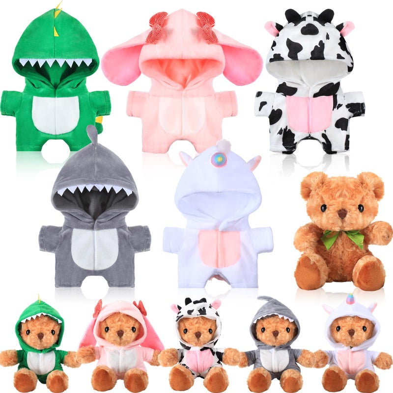 Vertintong 5 Pcs Bear Clothes With 1 Pcs Bear  Stuffed Animal Clothes Fit 6-8 Inches Plush Toy Doll Small Outfit Stuffed Animal Accessories Cute Hoodie Diy Toy - Image 1