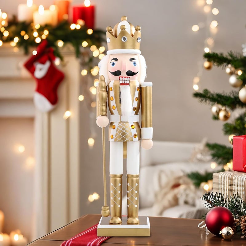 CHONSUN Christmas Nutcrackers Figure 15Inch 1PCS Wooden Nutcracker Ornament Nutcracker Christmas Decoration Figures for Desktop Home Decor Kids Gift Gold - Image 4