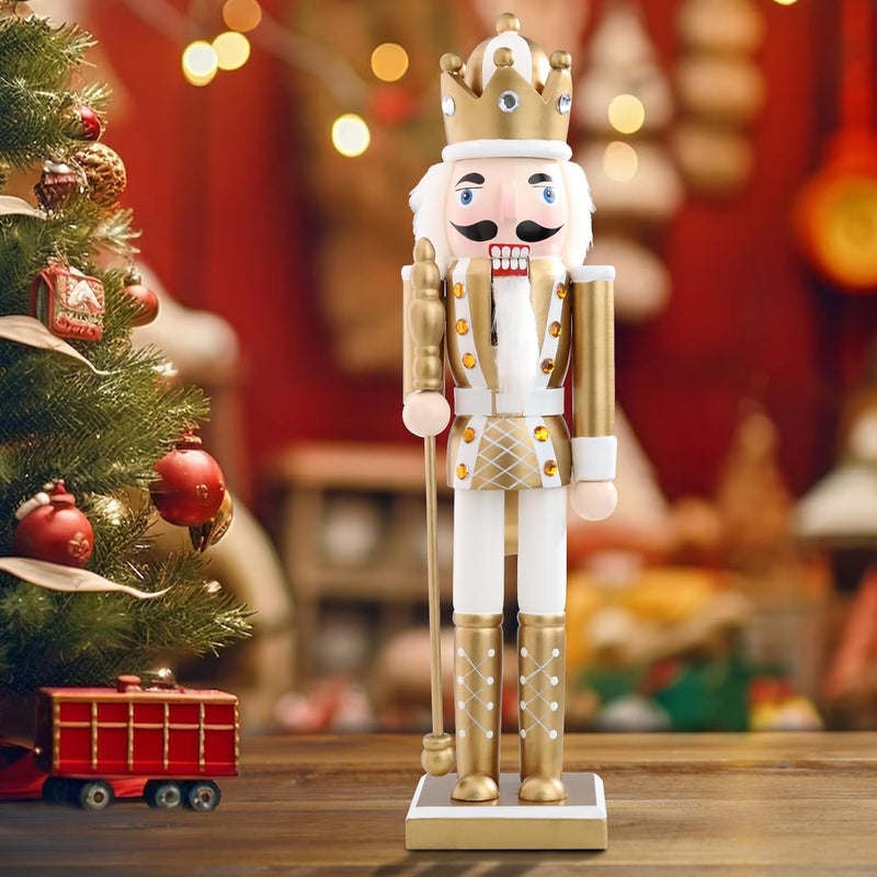 CHONSUN Christmas Nutcrackers Figure 15Inch 1PCS Wooden Nutcracker Ornament Nutcracker Christmas Decoration Figures for Desktop Home Decor Kids Gift Gold - Image 1