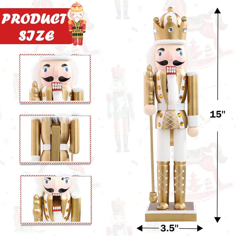 CHONSUN Christmas Nutcrackers Figure 15Inch 1PCS Wooden Nutcracker Ornament Nutcracker Christmas Decoration Figures for Desktop Home Decor Kids Gift Gold - Image 3