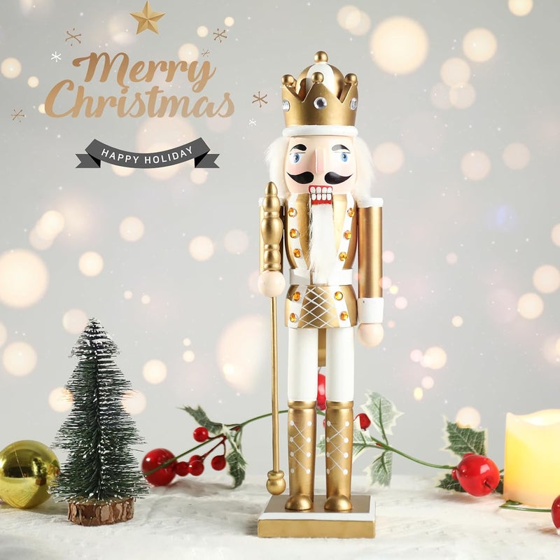 CHONSUN Christmas Nutcrackers Figure 15Inch 1PCS Wooden Nutcracker Ornament Nutcracker Christmas Decoration Figures for Desktop Home Decor Kids Gift Gold - Image 5