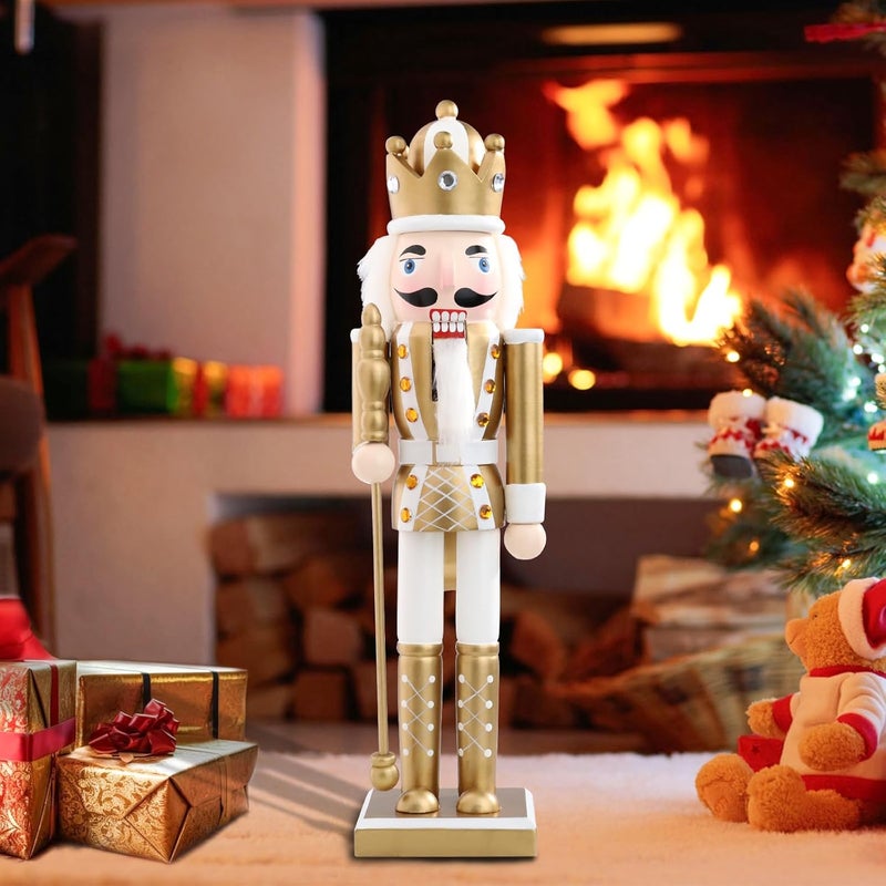 CHONSUN Christmas Nutcrackers Figure 15Inch 1PCS Wooden Nutcracker Ornament Nutcracker Christmas Decoration Figures for Desktop Home Decor Kids Gift Gold - Image 2
