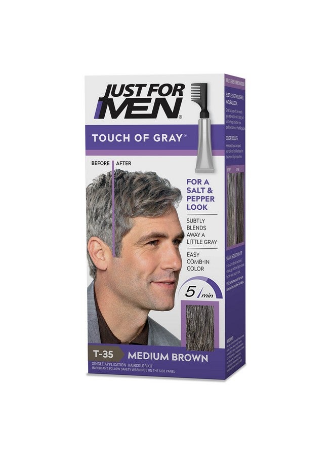 Just For Men Touch of Gray, Mens Hair Color Kit with Comb Applicator for Easy Application, Great for a Salt and Pepper Look - Medium Brown, T-35, Pack of 1 - Image 1