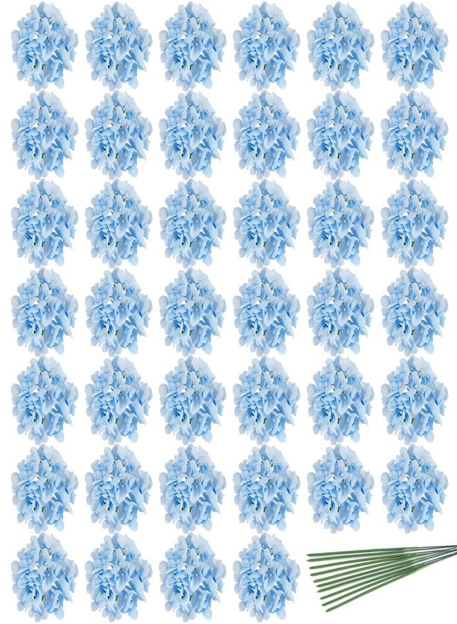 JPSOR 40pcs Artificial Hydrangea Silk Flower Heads with Stems, Fake Flowers for Wedding Centerpiece Home Garden Party Decoration (Blue) - Image 1