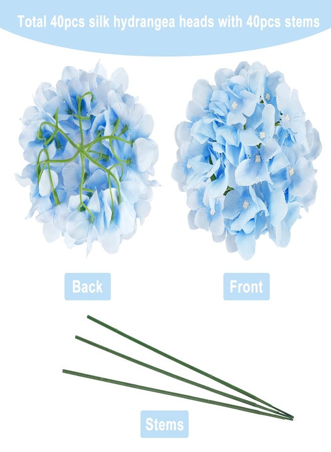 JPSOR 40pcs Artificial Hydrangea Silk Flower Heads with Stems, Fake Flowers for Wedding Centerpiece Home Garden Party Decoration (Blue) - Image 2
