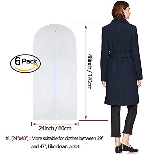 HomeClean Garment Bags for Hanging Clothes 24'' x 48'' Long Suit Dust Hanging Garment Bag White Breathable Suit Covers for Closet Full Zipper Dust Cover for Dance Dress Clothes Pack of 6 - Image 2
