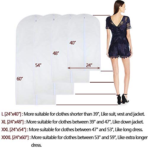 HomeClean Garment Bags for Hanging Clothes 24'' x 48'' Long Suit Dust Hanging Garment Bag White Breathable Suit Covers for Closet Full Zipper Dust Cover for Dance Dress Clothes Pack of 6 - Image 3