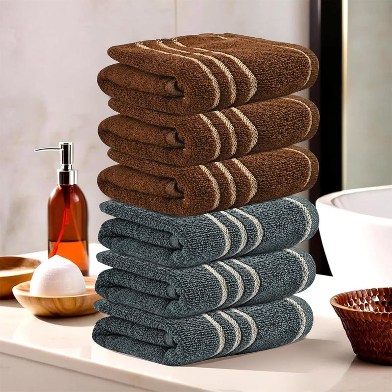 Kuber Industries Kuber Industries Pack of 6 Soft Cotton Face Towels For Men Women Easily Washable Pocket Towels Workout Gym Napkins For Men Dark Grey Brown  - Image 1