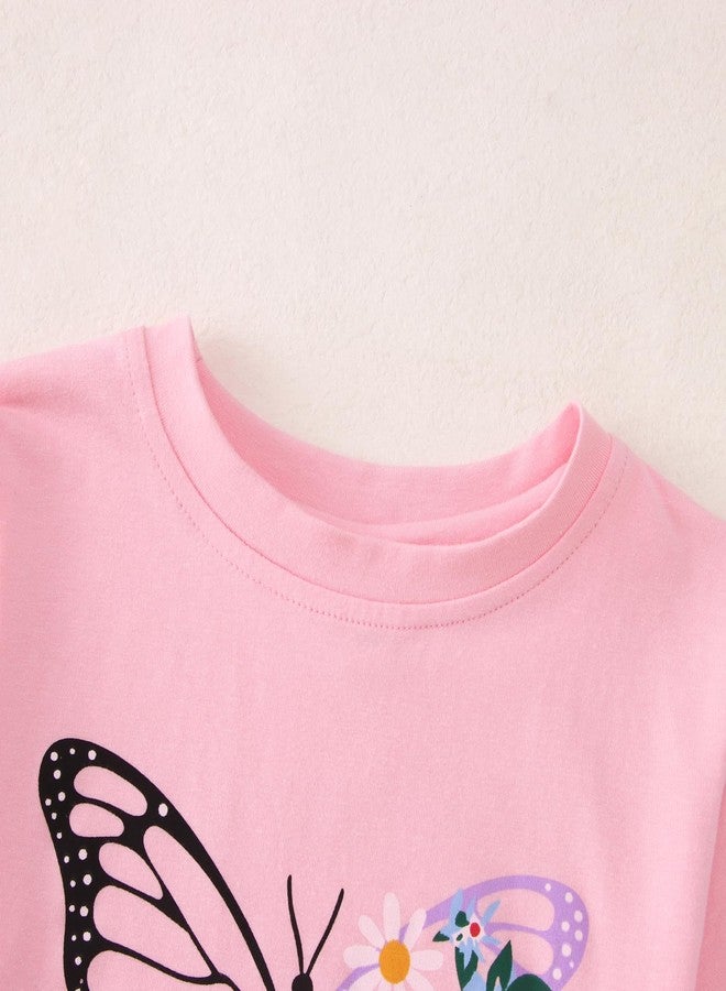 KEKEMI Kid Toddler Girl Skirt Set Cute Butterfly Print Short Sleeve Shirt Tutu Skirt Set Summer Outfits 2 Piece Outfit 1-8Y(Pink,6-7Y) - Image 2
