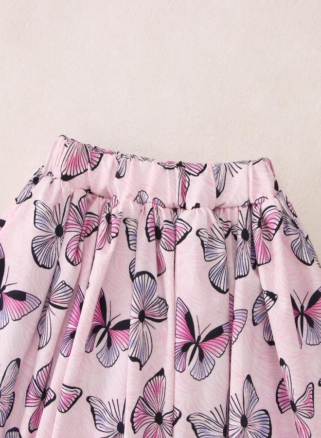 KEKEMI Kid Toddler Girl Skirt Set Cute Butterfly Print Short Sleeve Shirt Tutu Skirt Set Summer Outfits 2 Piece Outfit 1-8Y(Pink,6-7Y) - Image 4