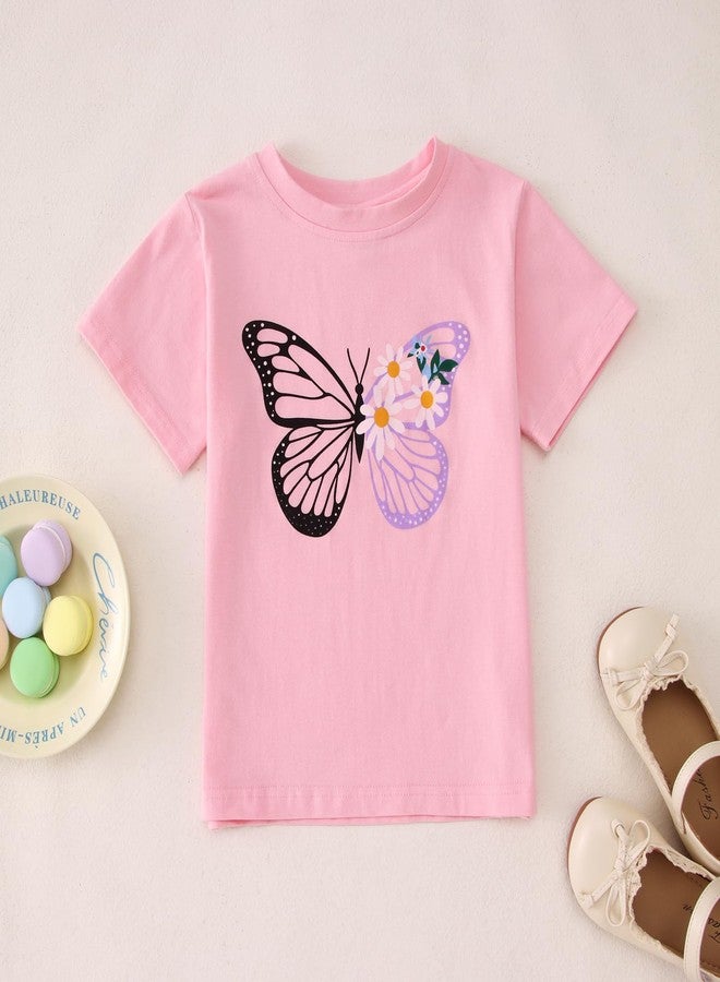 KEKEMI Kid Toddler Girl Skirt Set Cute Butterfly Print Short Sleeve Shirt Tutu Skirt Set Summer Outfits 2 Piece Outfit 1-8Y(Pink,6-7Y) - Image 3