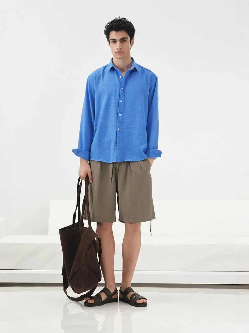 جيستو GIESTO Mid Waist Wide Leg Tencel Shorts