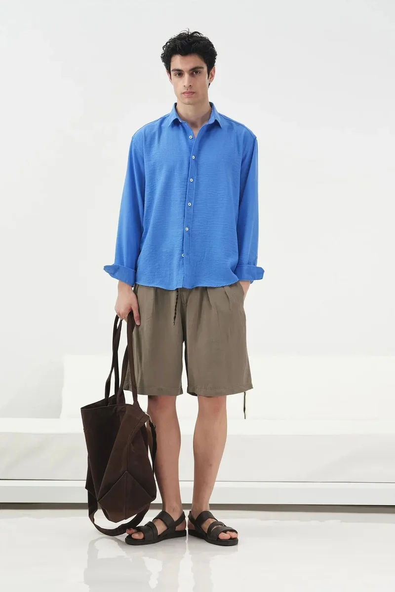 GIESTO Mid Waist Wide Leg Tencel Shorts