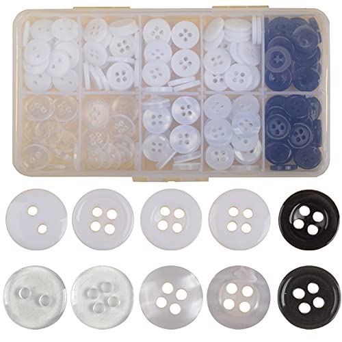 OELFFOW OELFFOW 200Pcs Resin Buttons Childrens Sweater Shirt Sewing Buttons 115mm Transparent Round 4Hole Buttons Decorative Button Accessories with Storage Box for Variety Clothing Sewing DIY Craft 