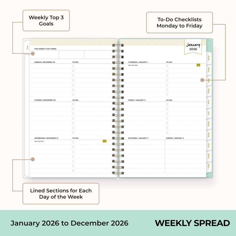 Blue Sky Day Designer 2026 Weekly and Monthly Planner Calendar, January 2026 - December 2026, 5" x 8", Flexible Cover, Durable Twin Wire Binding, Storage Pocket, Includes Stickers, Secret Garden Mint - Image 3