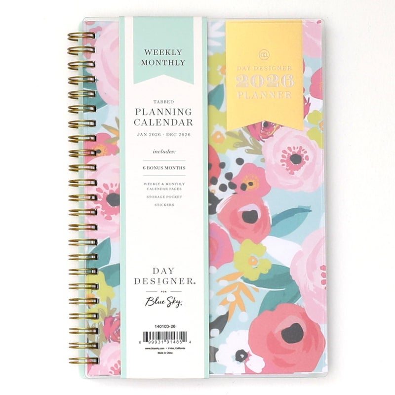 Blue Sky Day Designer 2026 Weekly and Monthly Planner Calendar, January 2026 - December 2026, 5" x 8", Flexible Cover, Durable Twin Wire Binding, Storage Pocket, Includes Stickers, Secret Garden Mint - Image 1