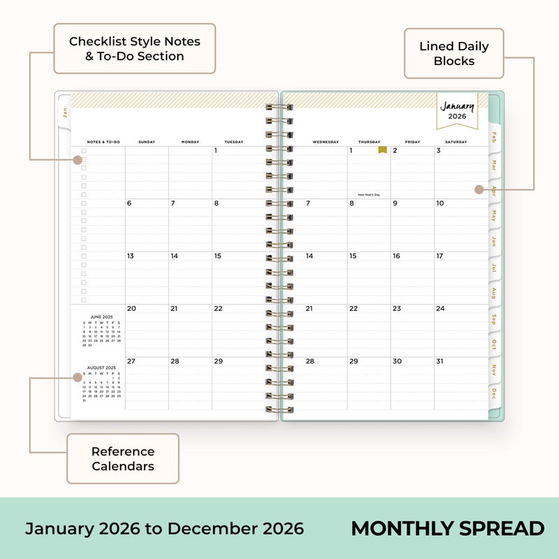 Blue Sky Day Designer 2026 Weekly and Monthly Planner Calendar, January 2026 - December 2026, 5" x 8", Flexible Cover, Durable Twin Wire Binding, Storage Pocket, Includes Stickers, Secret Garden Mint - Image 4