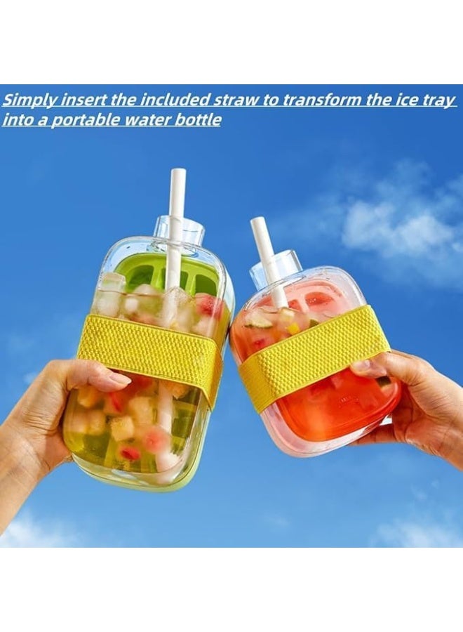 سوفام مكعب ثلج، صينية مكعب ثلج خالية من اللمس، 2 بوصة 1، زجاجة مكعب ثلج مع غطاء وصندوق، 800 مللي، قوالب مكعب ثلج من السيليكون المرن مع القش، يمكن إعادة استخدامها للقهي، عصير (أخضر) - Image 2