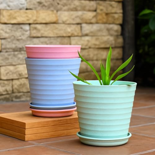 Eha Set of 3 Earth-Friendly Linea 5.5" Pots for Plants | Bamboo Based Plant Pots | UV Protected | Flower Pot for Indoor, Home Decor, Outdoor, Balcony & Garden | Multicolor - Image 1