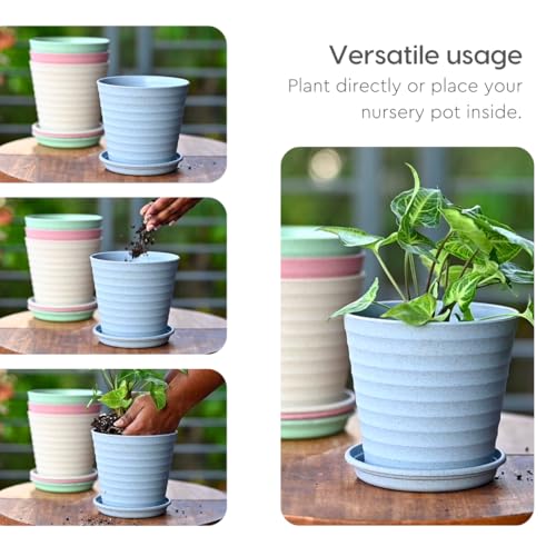 Eha Set of 3 Earth-Friendly Linea 5.5" Pots for Plants | Bamboo Based Plant Pots | UV Protected | Flower Pot for Indoor, Home Decor, Outdoor, Balcony & Garden | Multicolor - Image 5