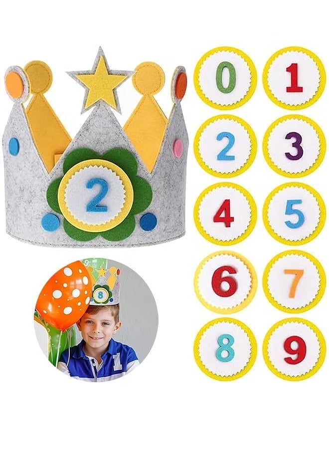 JIMATOR Felt Crown Birthday Hats with 3D Numbers Stickers, 0-9 Replaceable Numbers Birthday Cake Hat, Party Decorations for Kids Birthday - Image 1