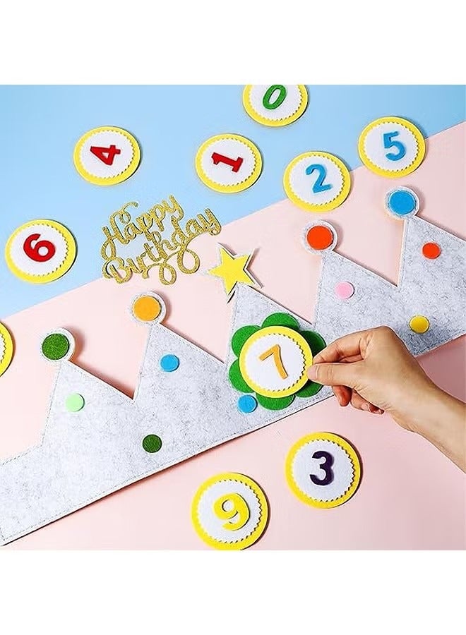 JIMATOR Felt Crown Birthday Hats with 3D Numbers Stickers, 0-9 Replaceable Numbers Birthday Cake Hat, Party Decorations for Kids Birthday - Image 3