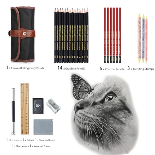 Heshengping Drawing Pencils Sketch Pencil Art Supplies Set for Kids Adults beginners Professional Sketching Art Graphite Charcoal Blending Stump Pencils kit - Image 3