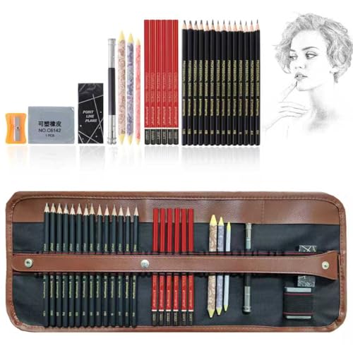 Heshengping Drawing Pencils Sketch Pencil Art Supplies Set for Kids Adults beginners Professional Sketching Art Graphite Charcoal Blending Stump Pencils kit - Image 1