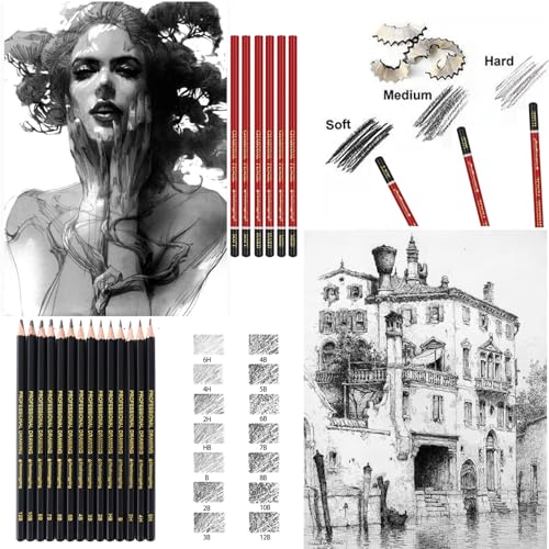 Heshengping Drawing Pencils Sketch Pencil Art Supplies Set for Kids Adults beginners Professional Sketching Art Graphite Charcoal Blending Stump Pencils kit - Image 2