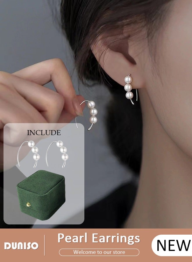 DUNISO 925 Sterling Silver Pearl Earrings Hypoallergenic Pearl Drop Earrings, Silver Pearl Earrings, Lightweight Silver Pearl Earrings Fine Jewelry for Womens Girls - Image 1