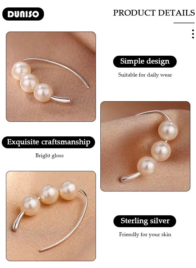 DUNISO 925 Sterling Silver Pearl Earrings Hypoallergenic Pearl Drop Earrings, Silver Pearl Earrings, Lightweight Silver Pearl Earrings Fine Jewelry for Womens Girls - Image 2