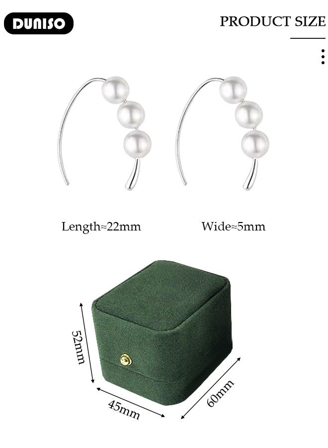 DUNISO 925 Sterling Silver Pearl Earrings Hypoallergenic Pearl Drop Earrings, Silver Pearl Earrings, Lightweight Silver Pearl Earrings Fine Jewelry for Womens Girls - Image 4