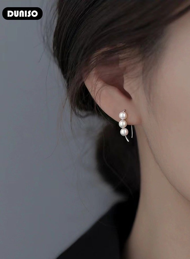 DUNISO 925 Sterling Silver Pearl Earrings Hypoallergenic Pearl Drop Earrings, Silver Pearl Earrings, Lightweight Silver Pearl Earrings Fine Jewelry for Womens Girls - Image 5
