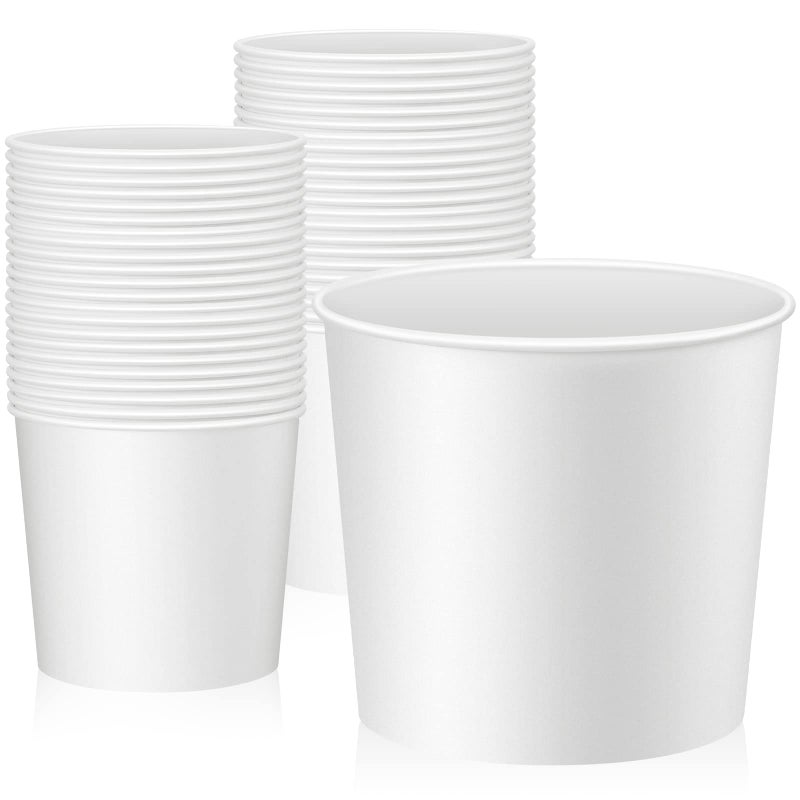 Hoolerry 50 Pcs Disposable Paper Bucket 85 oz White Cardboard Ice Bucket Bulk Ice Holder for Party Food Cooling Supplies