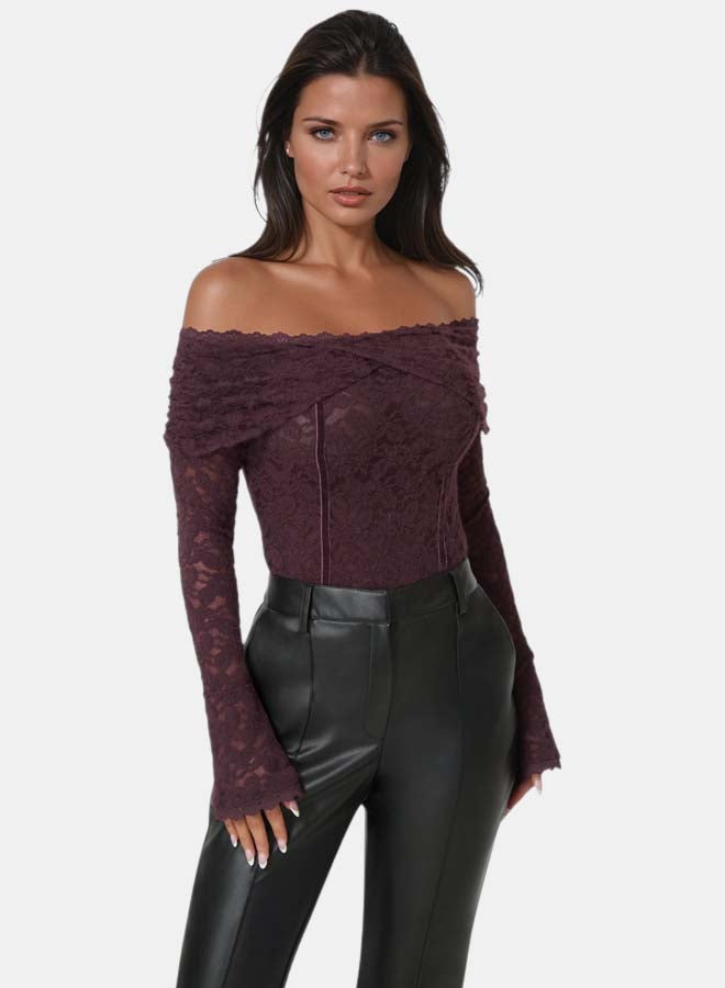 bebe Off Shoulder Fluffy Lace Top - Image 1