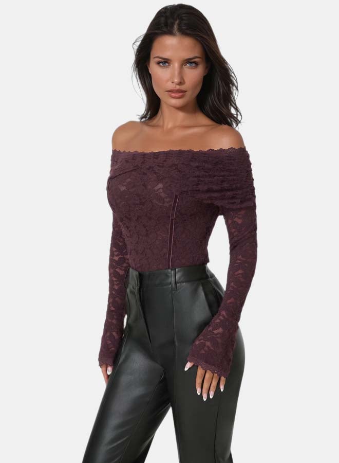 bebe Off Shoulder Fluffy Lace Top - Image 3