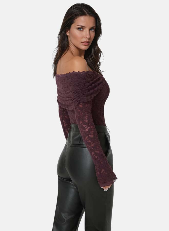 bebe Off Shoulder Fluffy Lace Top - Image 2
