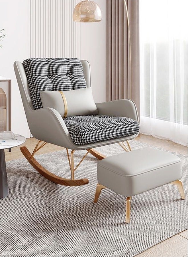 Raffine Set of 2 Modern Upholstered Recliner High Back Ergonomic Comfy Rocking Chair with Footrest Patio Rocking Chair Couch Lounge Single Sofa Chair for Balcony Outdoor Chair with Armrests Contemporary Accent Chair 60x80x70 and 53x40x32 cm (Fully Assembled) - Image 1