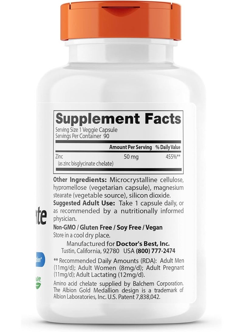 High Absorption Zinc Bisglycinate 50Mg High Potency Supporting Enhancing Immune System Antioxidant 90 Veggie Capsule