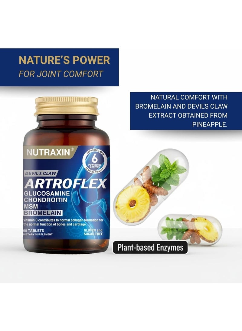 نوتركسين نوتراكسين أرتروفلكس يحتوي على الجلوكوزامين كوندرويتين 2700 مجم وMSM 1200 مجم مع بروميلين 198 مجم لدعم العظام والمفاصل وآلام التهاب المفاصل 90 قرصًا - Image 3